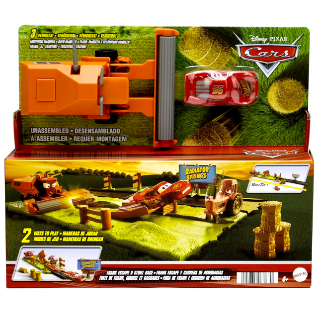 ディズニー ピクサー カーズ 2024 マテル 1/55スケール ミニカー フランク エスケープ ＆ スタント レース プレイセット 【パッケージダメージあり】