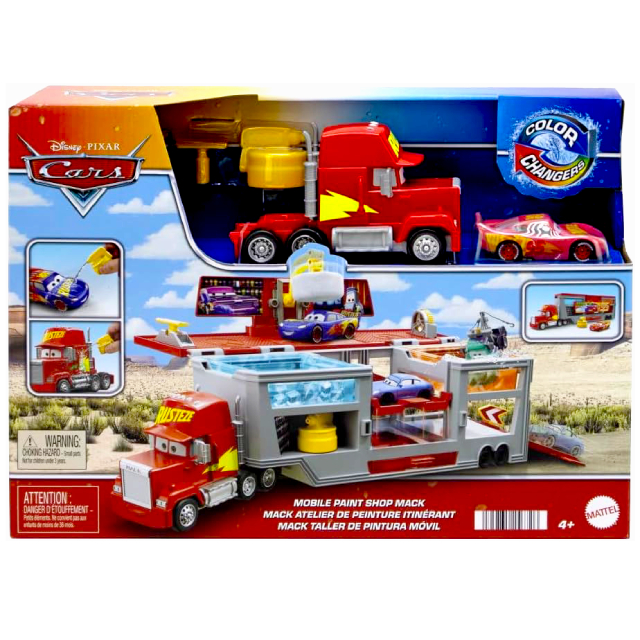 ディズニー ピクサー カーズ 2024 マテル 1/55スケール ミニカー カラーチェンジャーズ プレイセット モービル ペイントショップ マック ハウラー 【パッケージダメージあり】