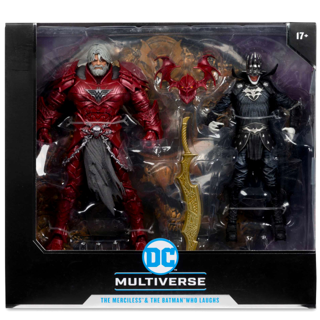 マクファーレントイズ DC マルチバース 7インチ アクションフィギュア 2パック 『ダークナイツ：メタル』  バットマン・フーラフス (ナイトアーマー) & マーシレス (ダークマルチバース) 【パッケージダメージあり】