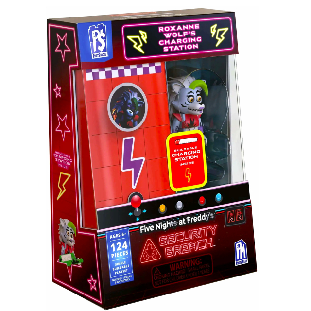 FNAF ファイブ・ナイツ・アット・フレディーズ：セキュリティ・ブリーチ ファット・モジョ ブロックフィギュア ビルダブル・プレイセット 124ピース ロクサーヌ・ウルフ 's チャージングステーション