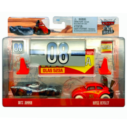 ディズニー ピクサー カーズ・オン・ザ・ロード 2022 マテル 1/55スケール ダイキャスト ミニカー 2パック ダッツ・ジャミン & ロイス・レブスリー with サインボード