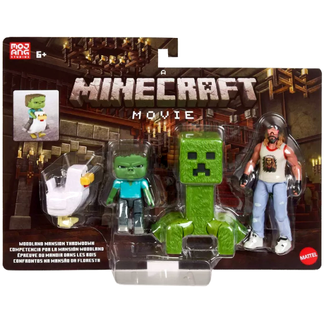 マインクラフト・ザ・ムービー マテル 4インチ アクションフィギュア ウッドランド・マンション・スローダウン パック (ギャレット & クリーパー & チキンジョッキー)