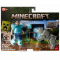 マインクラフト・ザ・ムービー マテル 4インチ アクションフィギュア マンズ・ベスト・ウルフ パック (ダイヤモンドアーマー スティーブ & デニス) 【パッケージダメージあり】