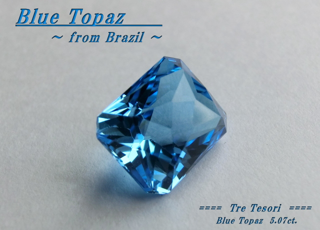 ブラジル産ブルートパーズ☆スクエアシェイプ10mm☆約5.07ct☆チェッカーカット