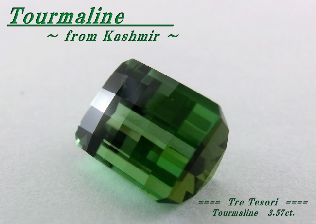 カシミール産グリーントルマリン☆オクタゴンシェイプチェッカーカット☆9x7mm☆3.57ct.