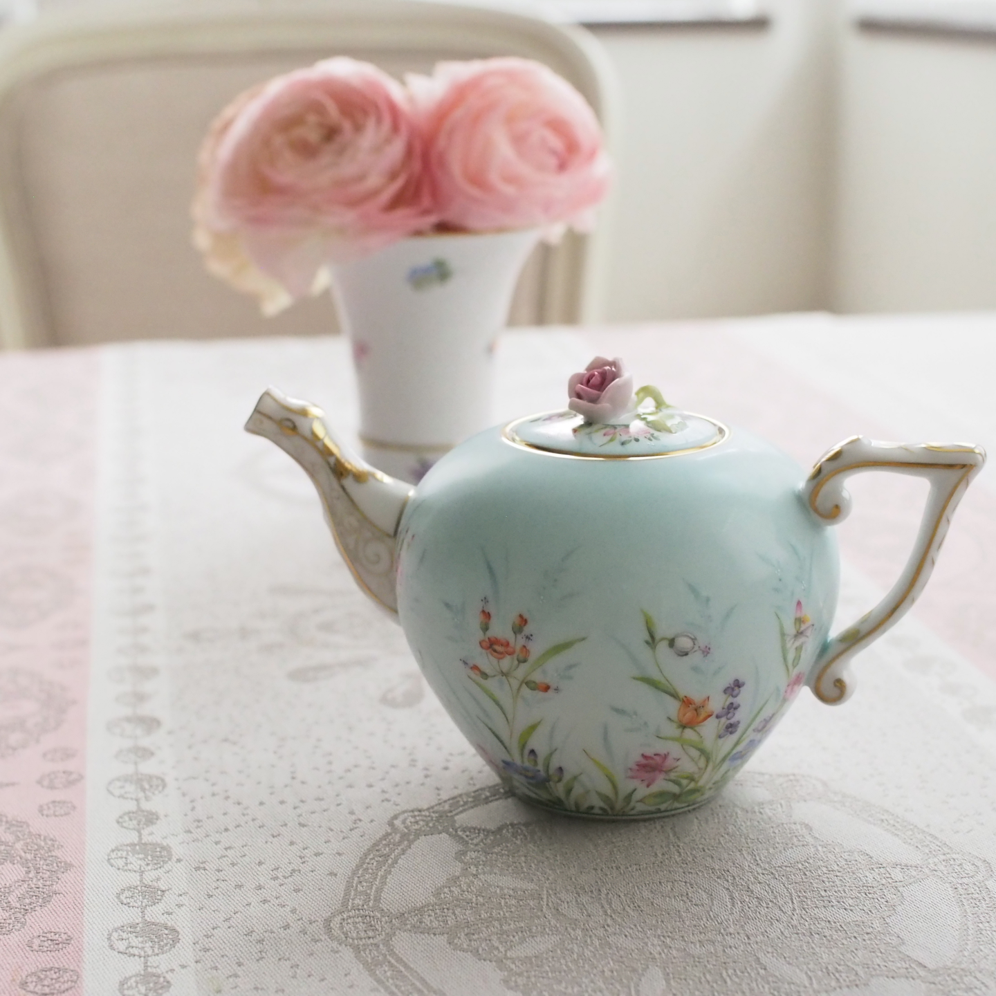 ☆納品まで4-6ヶ月☆マスターペインター作品☆ ヘレンド QS フォーシーズン　ティーポット400ml　ピンクローズ