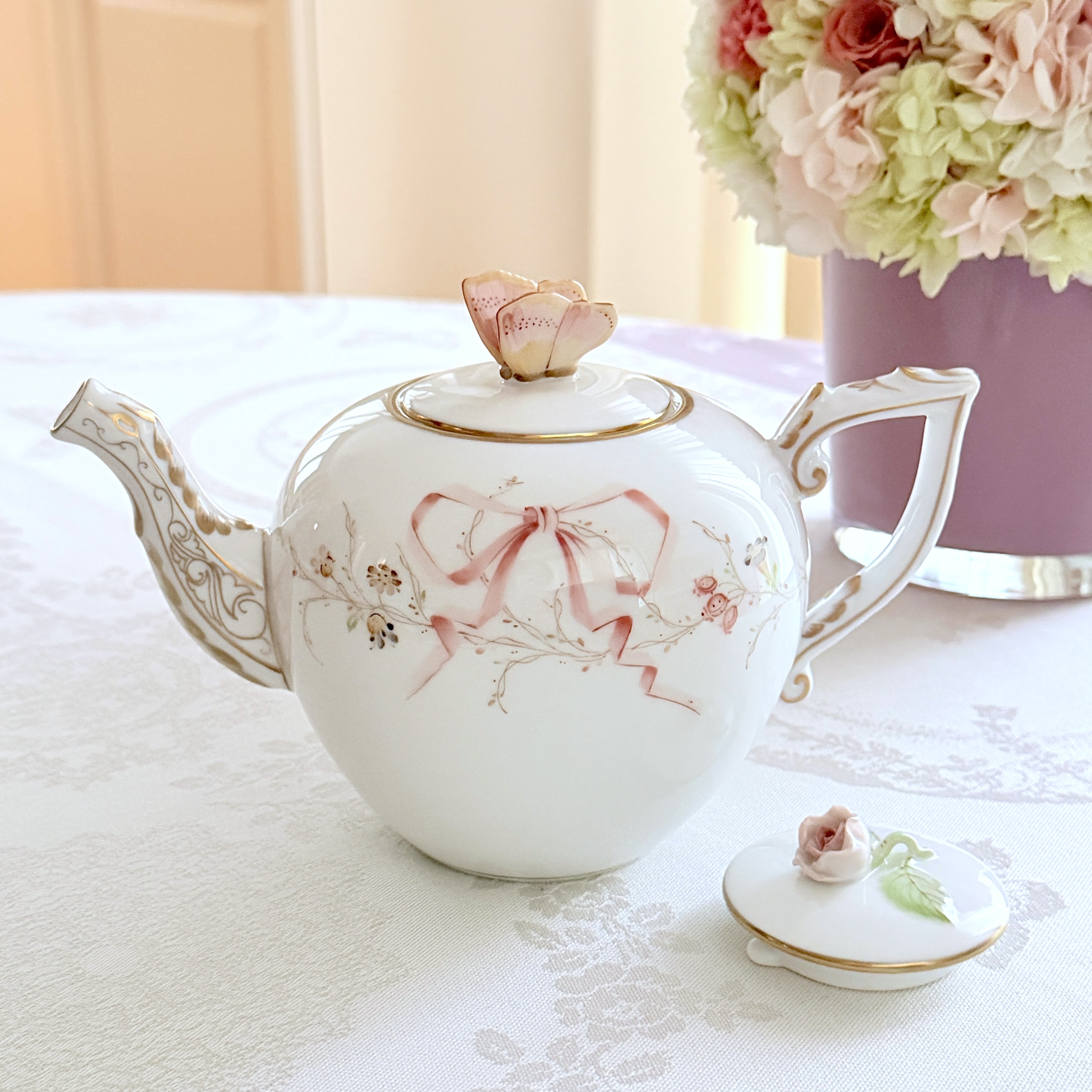 ☆お蓋が２種類☆ Herend ヘレンド　エデン桜ピンク　シンプル　600ml ティーポット