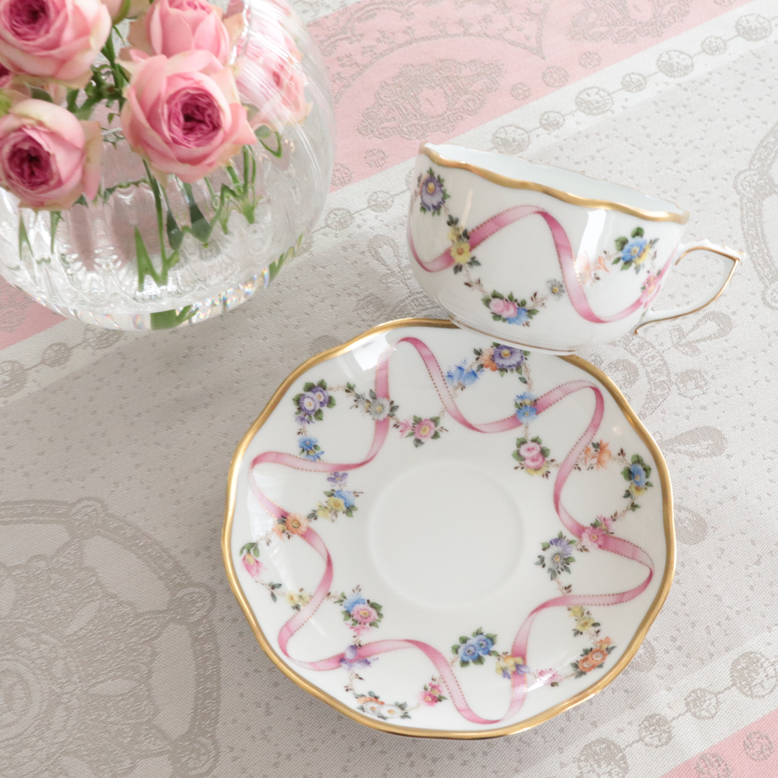 ☆New Price☆ ヘレンド フラワーリボンピンク　FLR-X2 20724-0-00 ティーカップ＆ソーサー　