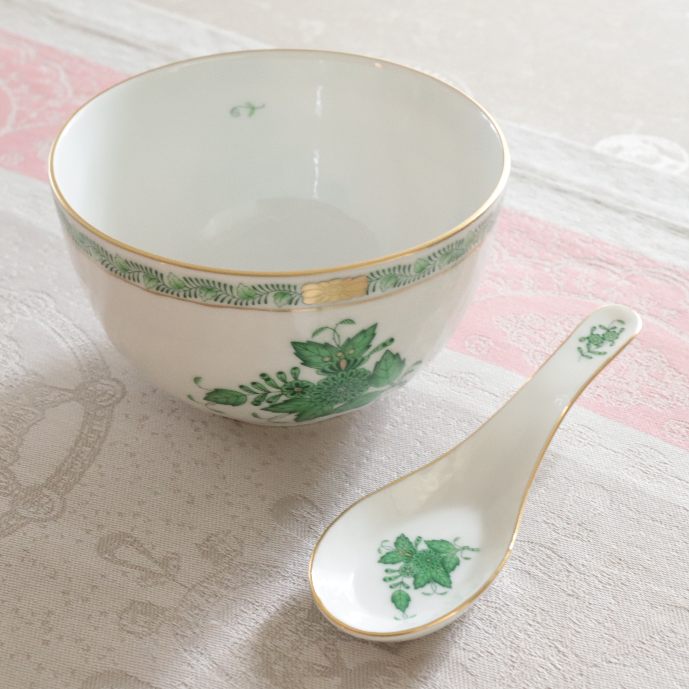 Herend ヘレンド　AV アポニーグリーン　ボウル＆レンゲセット