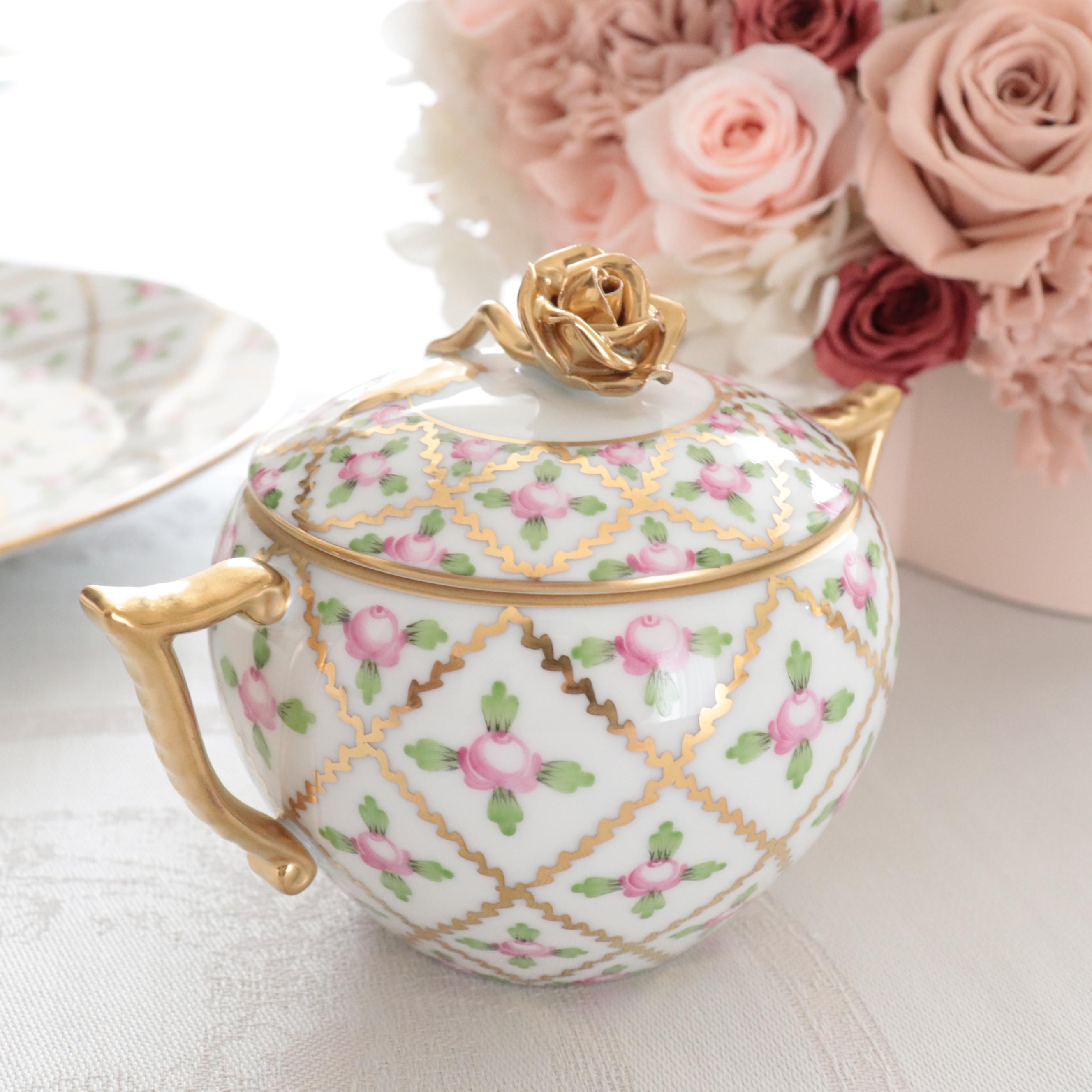 ヘレンド 「 セイブル風小花金彩 」小箱 ボンボニエール セール純正品