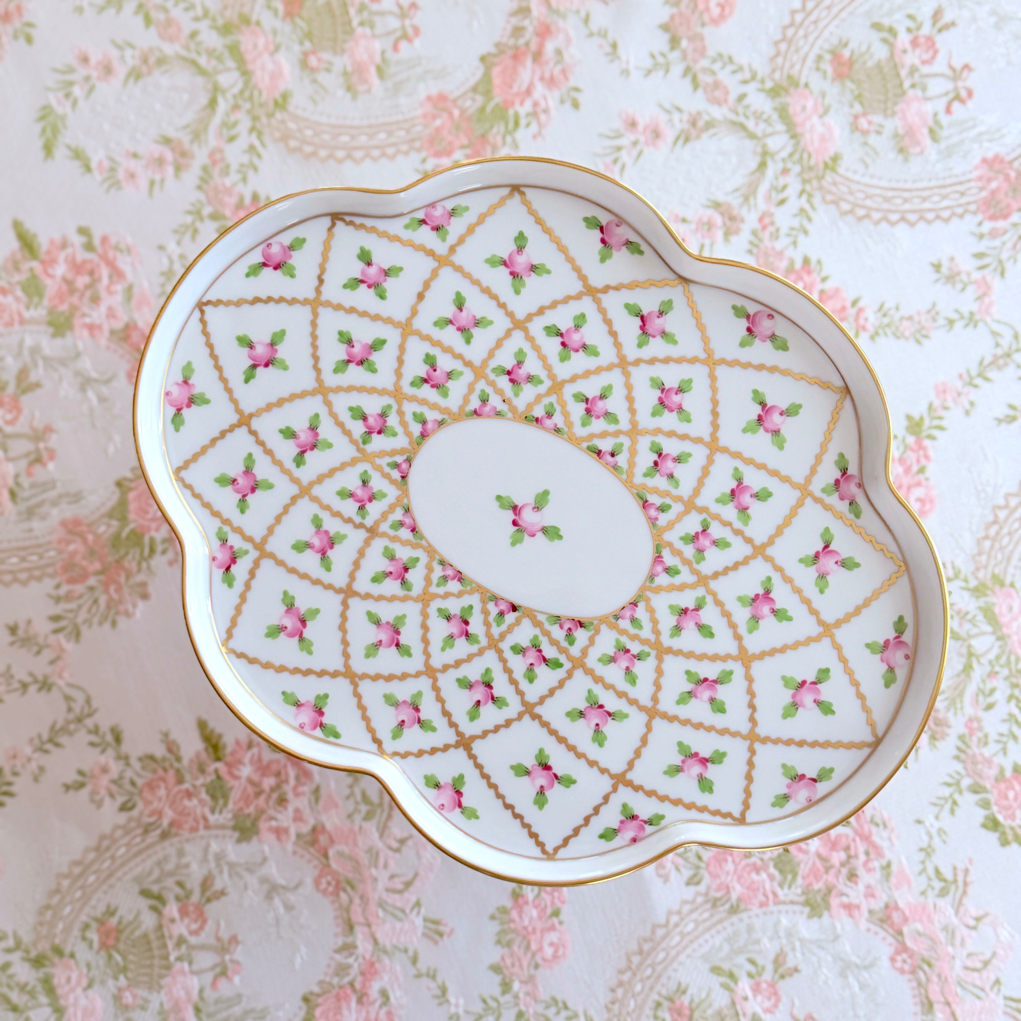 ☆マスターペインター作☆レア☆ Herend ヘレンド  セーブル風小薔薇金彩　雲型トレイ