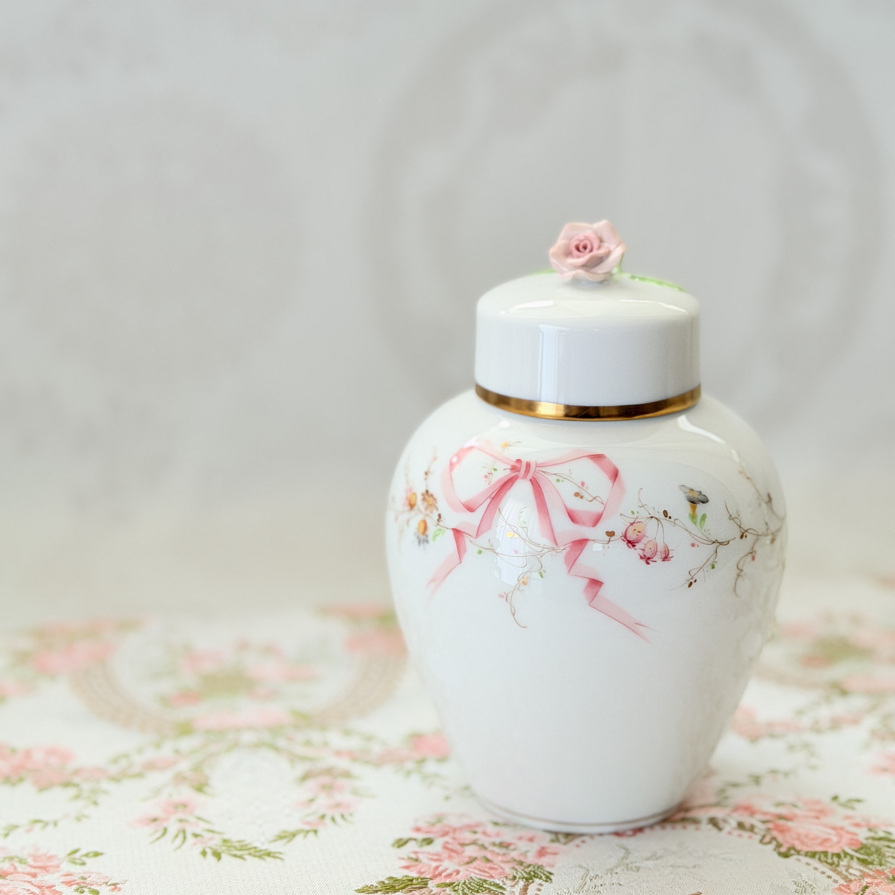 ラスト1点☆レア☆ Herend ヘレンド　EDENPS エデン桜ピンク　リボン　ティーキャディー