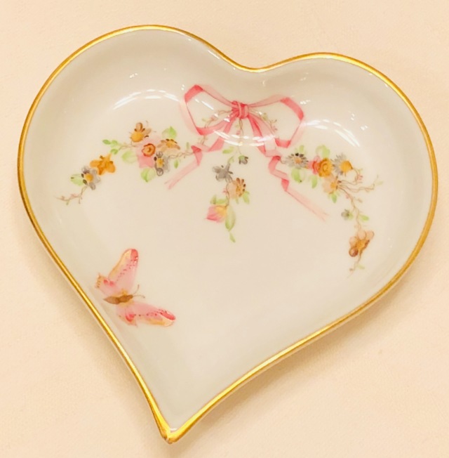 Herend EDEN 桜ピンク　ハート型プチトレイ　フルデザイン