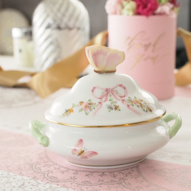 Herend EDEN桜ピンク　ミニチュリーン　バタフライトップ