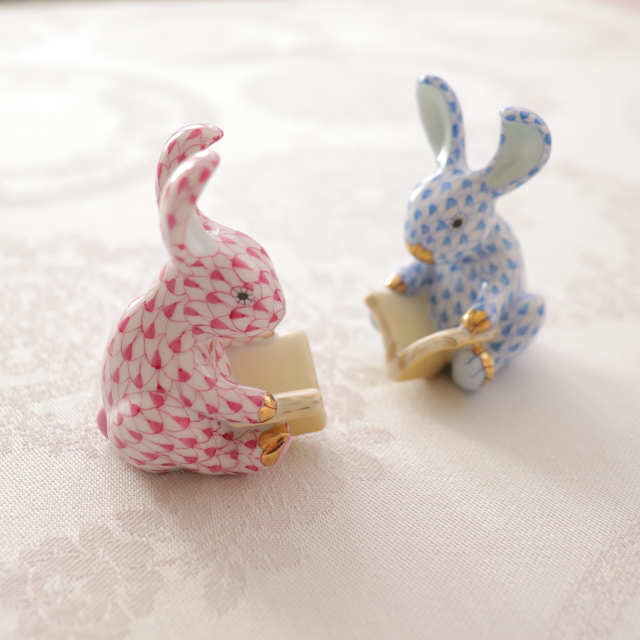 Herend ヘレンド ブルーフィッシュネット うさぎフィギュリン HEREND