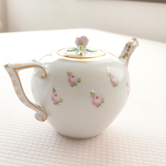 ヘレンド 新品未使用 リボンローズドラジェ ティーポット型ミニトレー