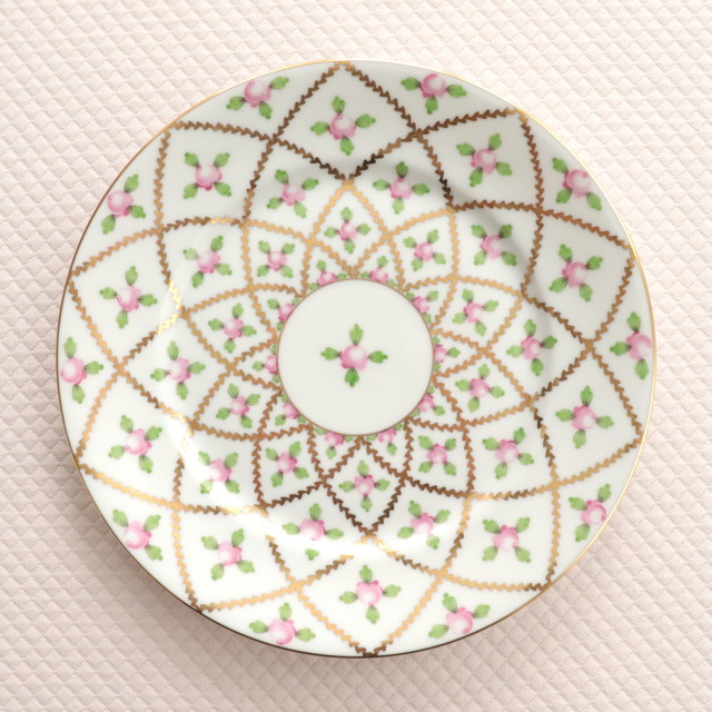☆お取り寄せ・お届けまで６ヶ月前後☆ ヘレンド SPROG セーブル風 小薔薇 金彩　デザートプレート ストレートカット