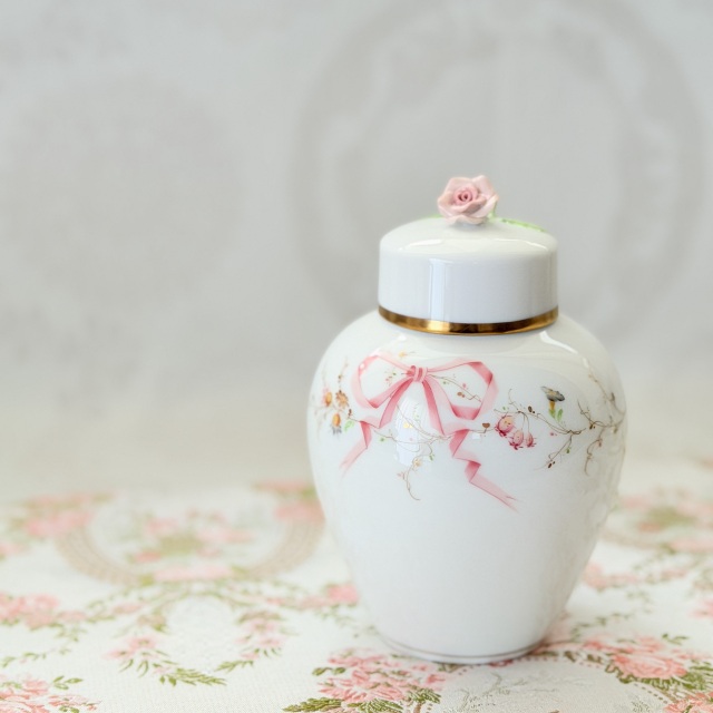 ラスト1点☆レア☆ Herend ヘレンド　EDENPS エデン桜ピンク　リボン　ティーキャディー