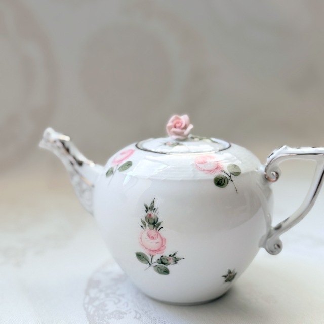 Herend ヘレンド ウィーンの薔薇プラチナ 小花タイプ ティーポット 約400ml