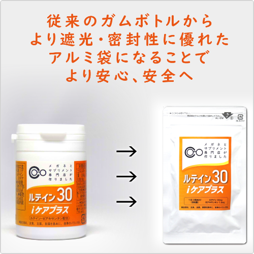 ルテイン30iケアプラス・アルミ袋リニューアル画像