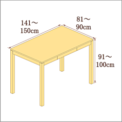 高さ91-100cm／奥行き81-90cm／横幅141-150cmの机/デスク