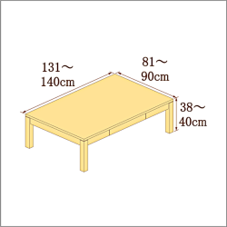 高さ38-40cm／奥行き81-90cm／横幅131-140cmの机/デスク