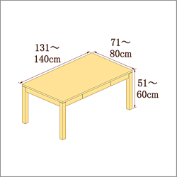 高さ51-60cm／奥行き71-80cm／横幅131-140cmの机/デスク