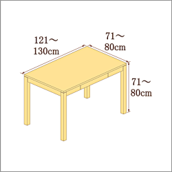 高さ71-80cm／奥行き71-80cm／横幅121-130cmの机/デスク