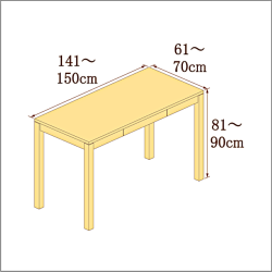 高さ81-90cm／奥行き61-70cm／横幅141-150cmの机/デスク