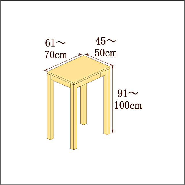 高さ91-100cm／奥行き45-50cm／横幅61-70cmの机/デスク
