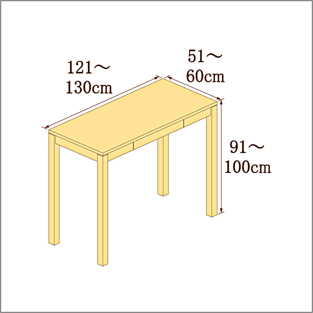高さ91-100cm／奥行き51-60cm／横幅121-130cmの机/デスク