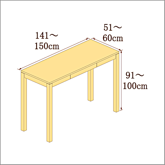 高さ91-100cm／奥行き51-60cm／横幅141-150cmの机/デスク