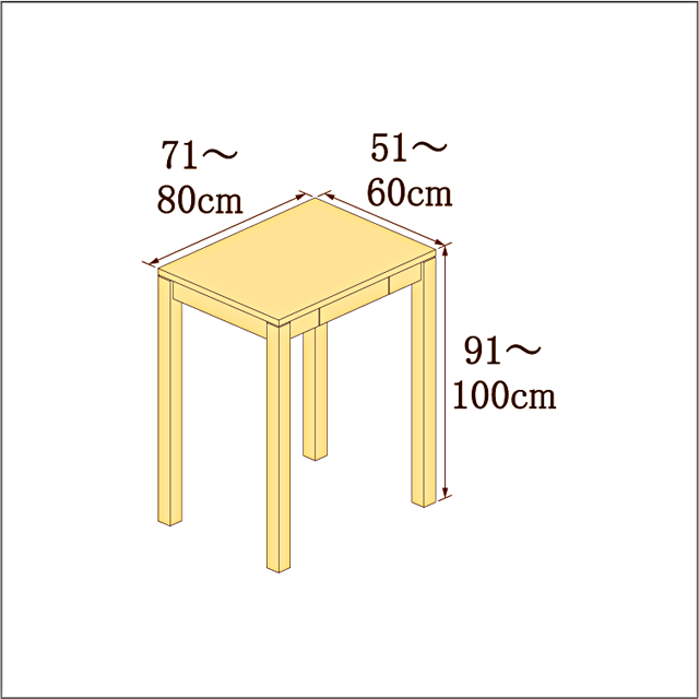 高さ91-100cm／奥行き51-60cm／横幅71-80cmの机/デスク