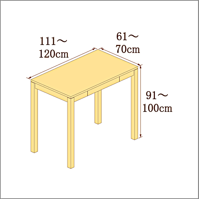 高さ91-100cm／奥行き61-70cm／横幅111-120cmの机/デスク