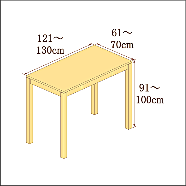 高さ91-100cm／奥行き61-70cm／横幅121-130cmの机/デスク