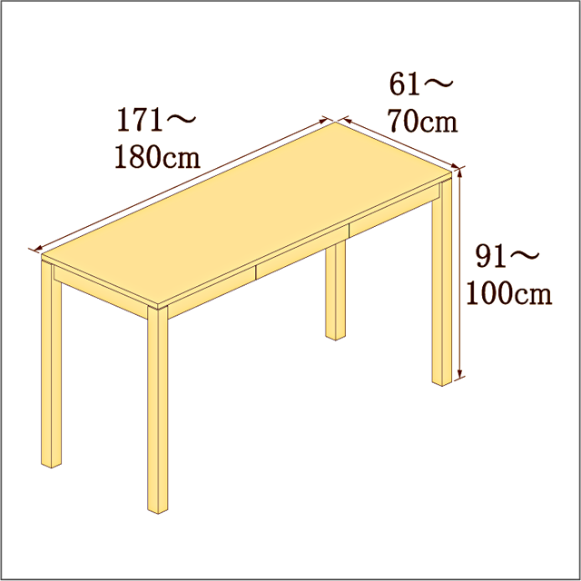 高さ91-100cm／奥行き61-70cm／横幅171-180cmの机/デスク