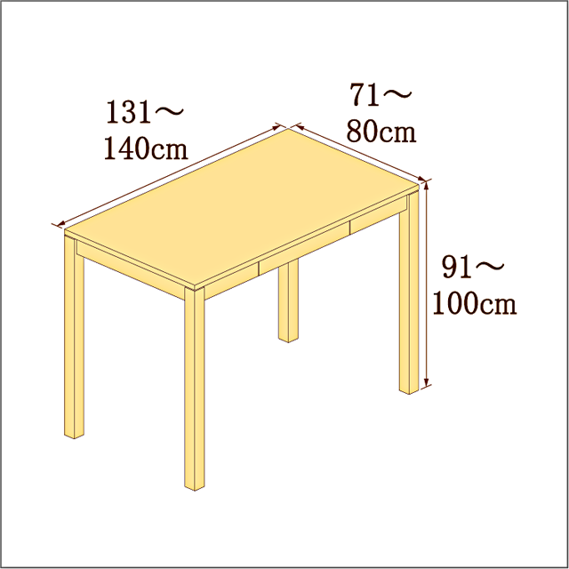 高さ91-100cm／奥行き71-80cm／横幅131-140cmの机/デスク