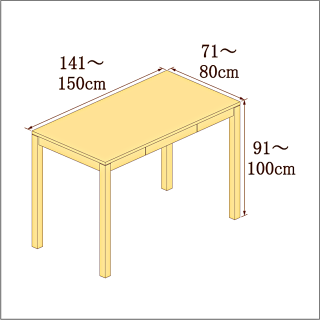 高さ91-100cm／奥行き71-80cm／横幅141-150cmの机/デスク