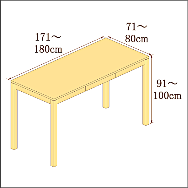 高さ91-100cm／奥行き71-80cm／横幅171-180cmの机/デスク