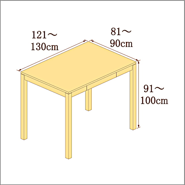 高さ91-100cm／奥行き81-90cm／横幅121-130cmの机/デスク