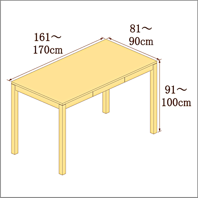 高さ91-100cm／奥行き81-90cm／横幅161-170cmの机/デスク