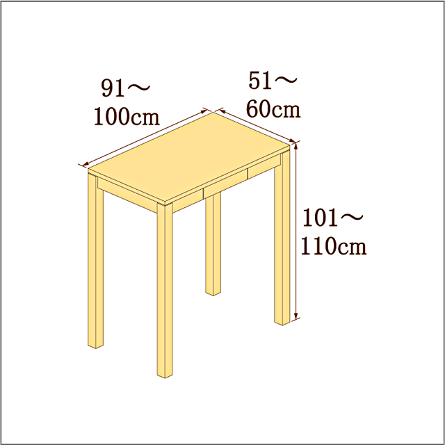 高さ101-110cm／奥行き51-60cm／横幅91-100cmの机/デスク