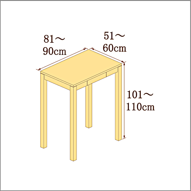 高さ101-110cm／奥行き51-60cm／横幅81-90cmの机/デスク
