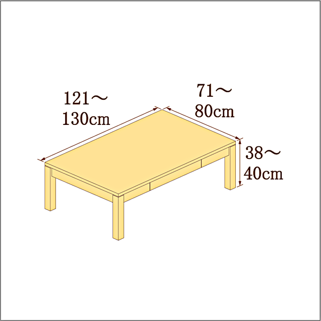 高さ38-40cm／奥行き71-80cm／横幅121-130cmの机/デスク