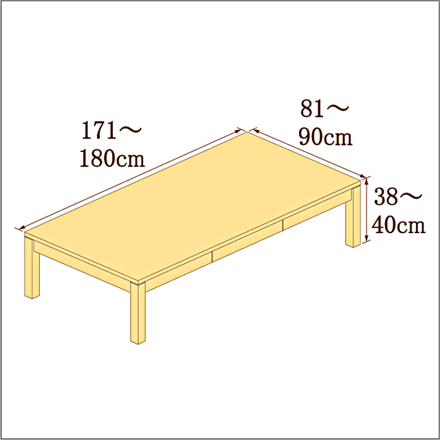 高さ38-40cm／奥行き81-90cm／横幅171-180cmの机/デスク