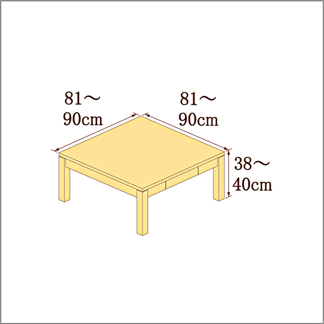 高さ38-40cm／奥行き81-90cm／横幅81-90cmの机/デスク