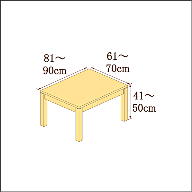 高さ41-50cm／奥行き61-70cm／横幅81-90cmの机/デスク