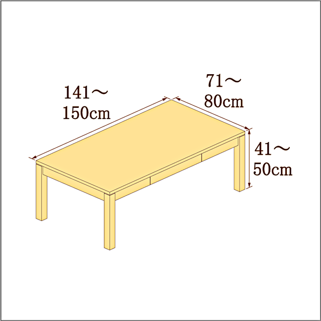 高さ41-50cm／奥行き71-80cm／横幅141-150cmの机/デスク
