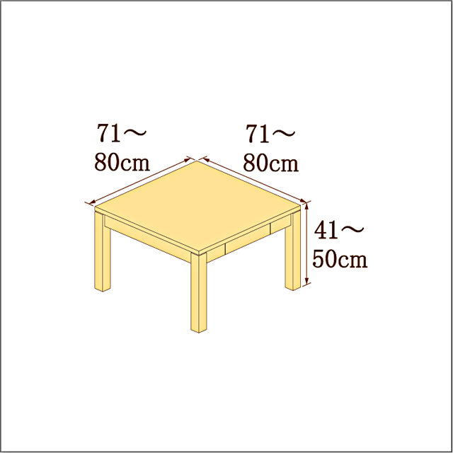 高さ41-50cm／奥行き71-80cm／横幅71-80cmの机/デスク