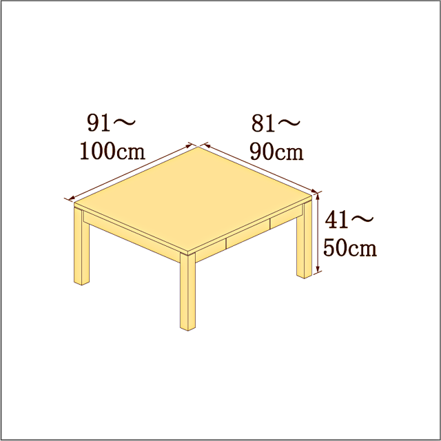 高さ41-50cm／奥行き81-90cm／横幅91-100cmの机/デスク